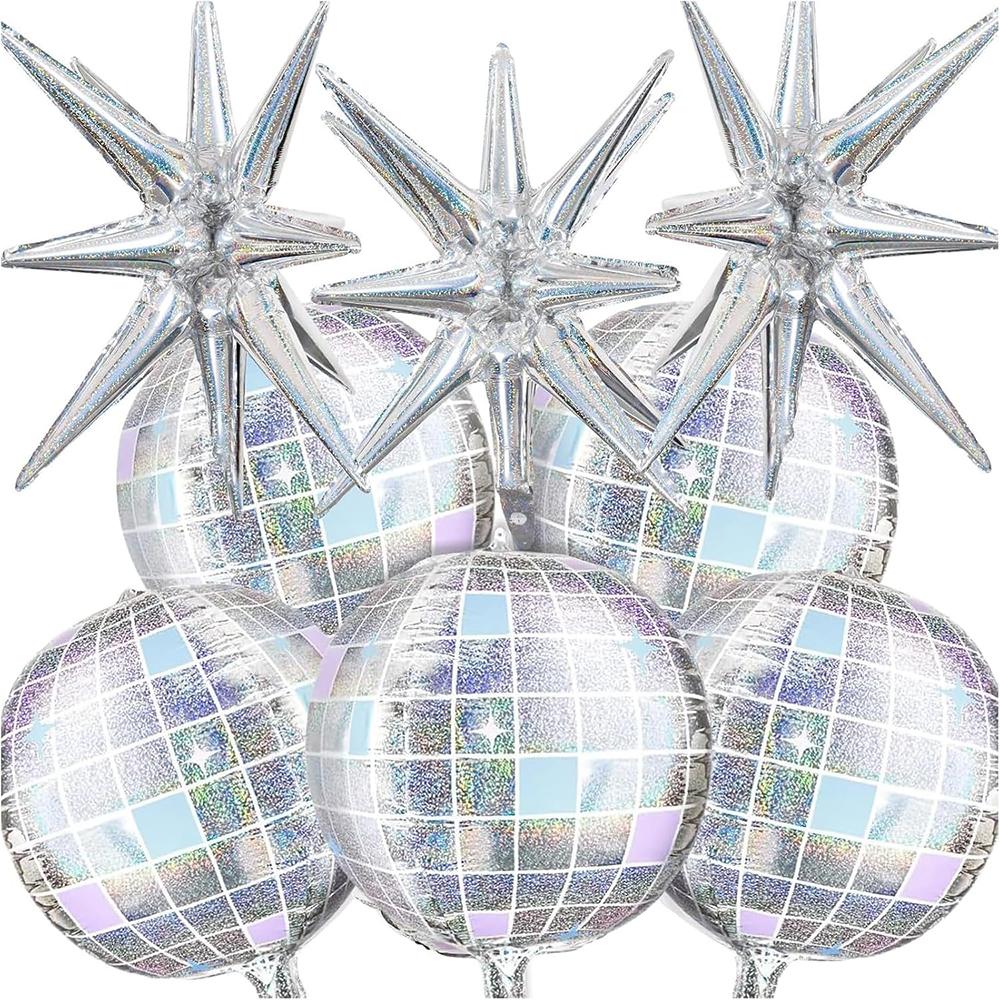 Disco ball balloons are suitable for disco party decoration, birthday party decoration 4D rainbow disco metal balloons with star