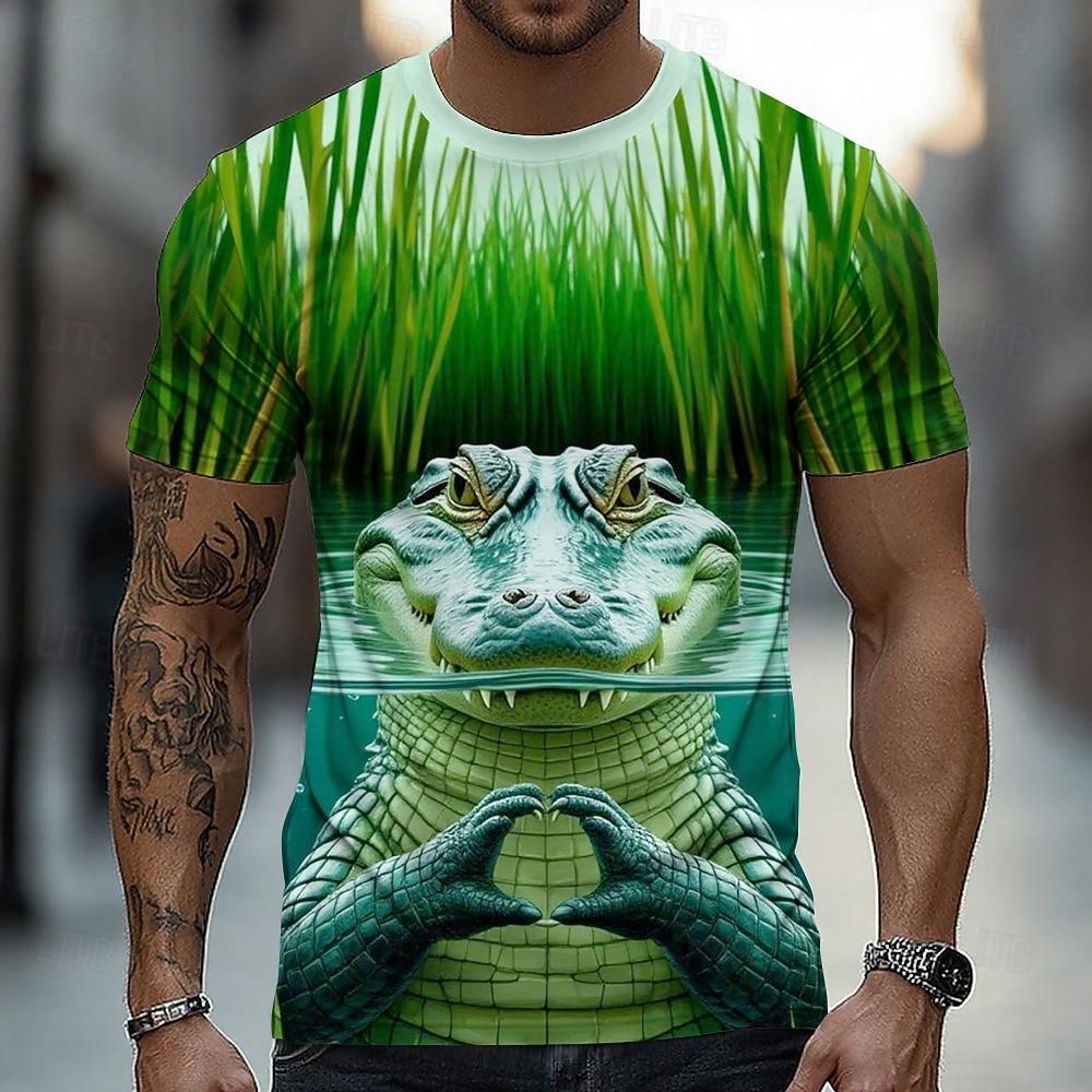 Men s Crocodile Funny T Shirt Short Sleeve T shirt Crew Neck Shirt Exaggerated Designer Party Street S