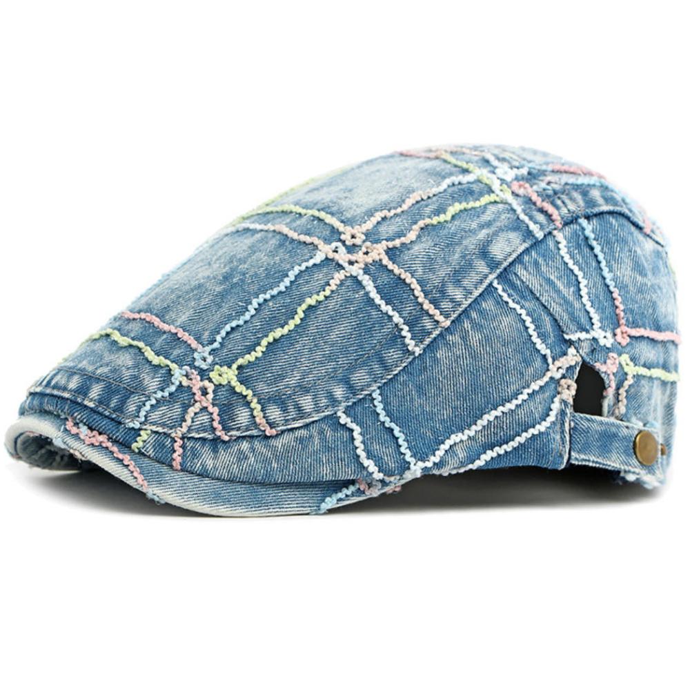 HT5047 Berets Spring Autumn Denim Cap for Men Women Retro Artist Painter Beret Hat Male Female Ivy Flat Cap Adjustable Beret Cap