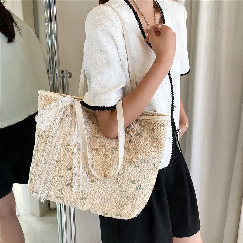 Straw Woven Shoulder Tote Bag Bow Tie Women's Bag New Woven Handbag