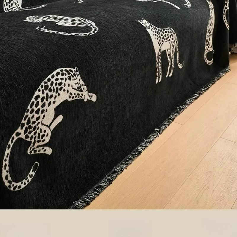 Leopard Chenille Sofa Cover Scratch-Proof Non-Slip Couch Protector 3 4 Seater Pet Friendly Stretch Sofa Blanket for Home