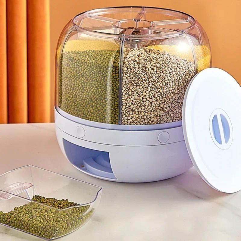 6KG Household Rotatable Rice Dispenser Sealed Dry Grain Bucket Dispenser Moisture-proof Kitchen Food Container Storage Box