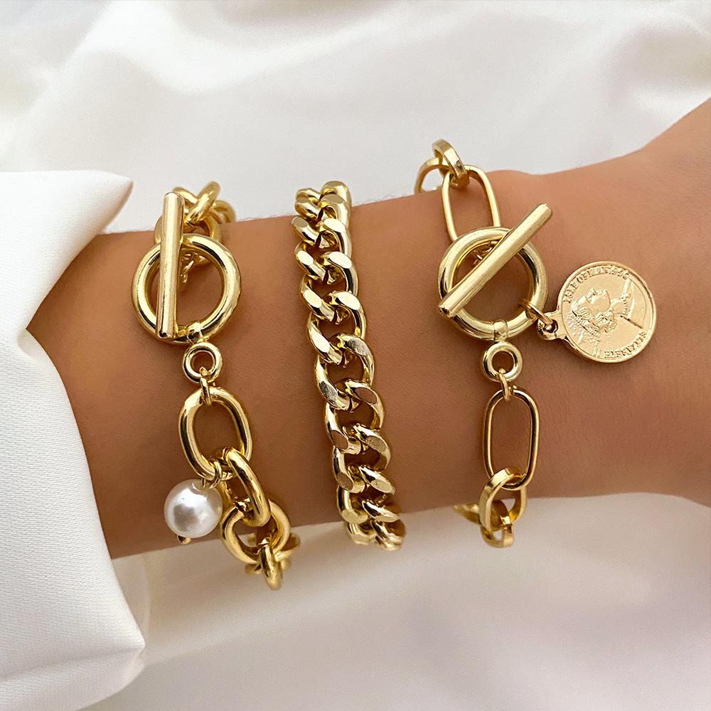 Retro Thick Chain Personalized Bracelet Mixed and Matched Open Bracelet Bracelet Bracelet Stacked Wearing Wind Set Bracelet