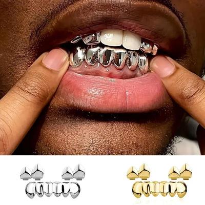 Glossy Three-Piece Grillz: Hip Hop Fake Teeth Props for Halloween