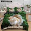 3D Squirrel King Queen Duvet Cover Soft Wildlife Green Leaves Bedding Set for Kids Teens Adults 2 3pcs