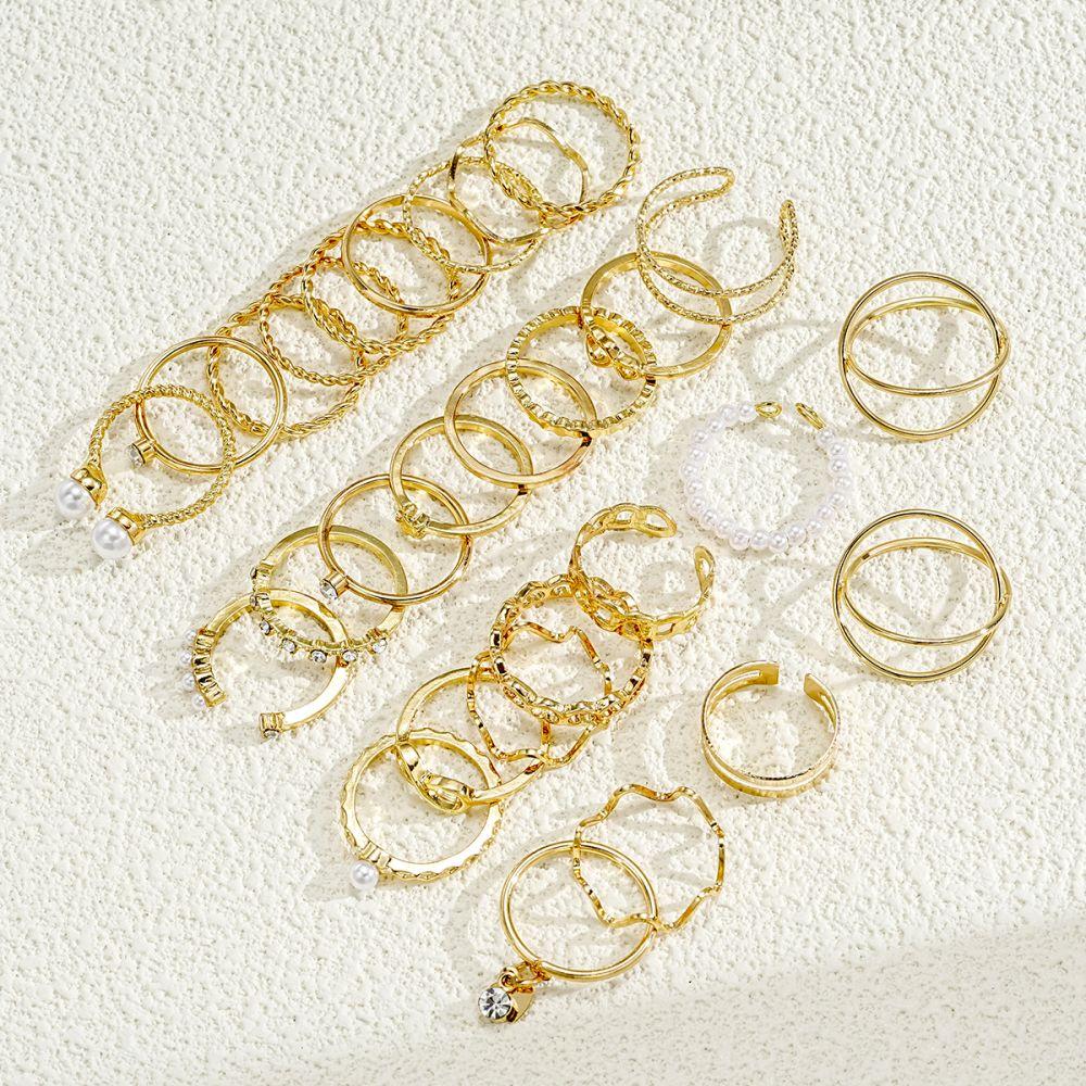28pcs/set Gold Ring Set Simple  Heart Wave Rings for Women Accessories Jewelry