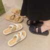 Thick-soled Sofa Soft Slippers Women's New Summer Wear Flat-bottomed One-word Slippers Comfortable and Cool Slippers