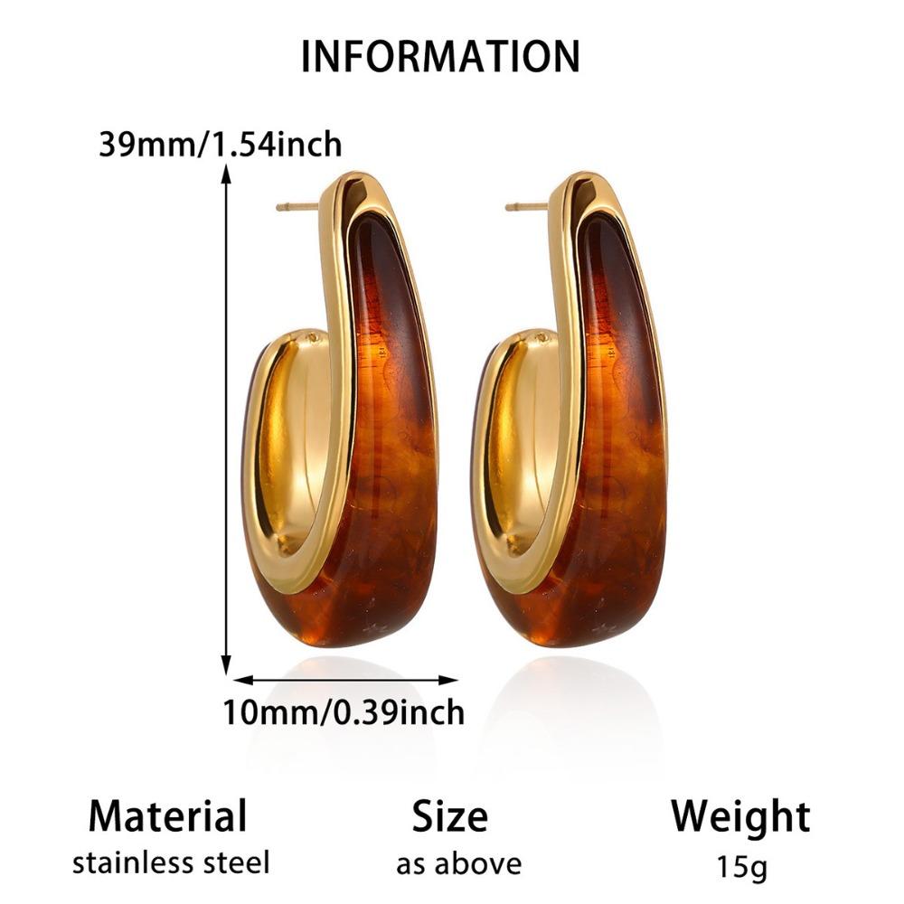 Stainless Steel Resin Amber Earrings Lightweight Hypoallergenic Acrylic Teardrop Earrings Translucent Drop Hoops Translucent