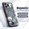 Black-white Peony Floral Pattern Case For iPhone 17 Pro Max Magnetic For Magsafe Hybrid Slim Matte Cover For iPhone 16 15 14 13 Pro Max