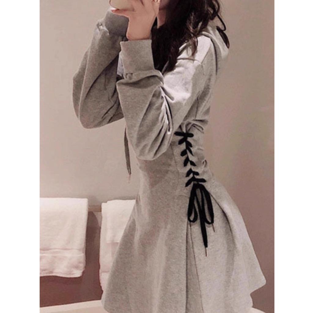 Spring New Korean Version Large Size Women's Clothing Short Dress Hooded Drawstring Sweater Short Skirt Sports Style