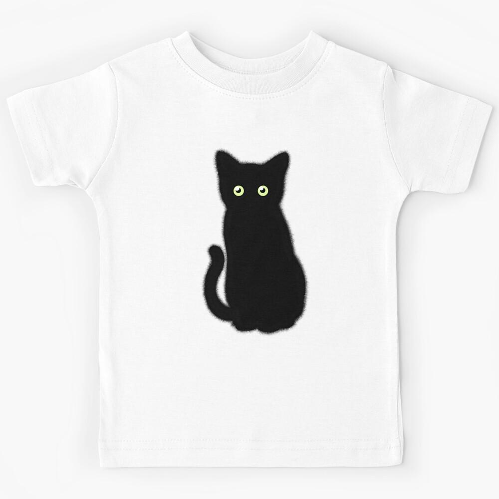 Black cat | black kitten drawing | cute animal illustration Kids T-Shirt 130