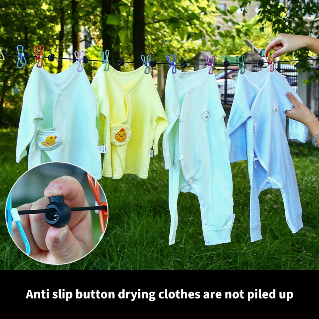 2PCS Compact Elastic Clothesline With Rubber Coated Hook And Clamps Flexible Drying Cord For Outdoor Indoor Use