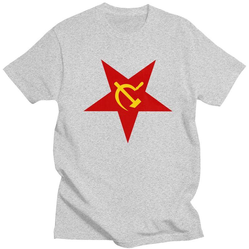 Custom Soviet Union Red Star Hammer And Sickle T Shirts for Men Pure Cotton Tee Tops CCCP USSR Flag Tshirts Short Sleeve Tshirt
