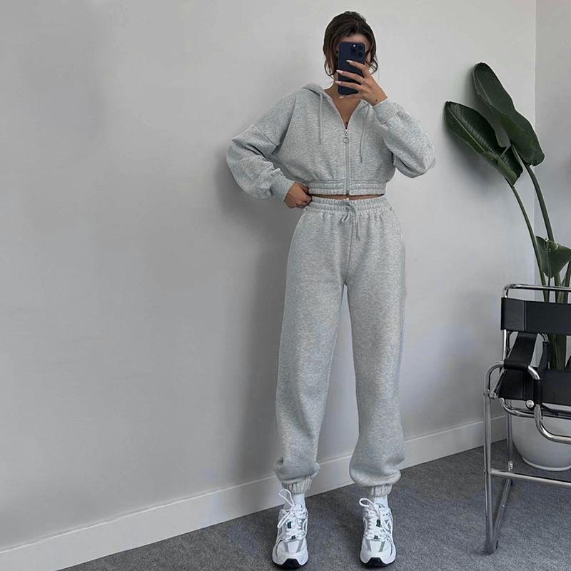 Two Pieces Tracksuits for Women Short Zipper up Hoodies Sweatshirts Coats and Drawstring Waist Sweatpants Casual Sport Clothing