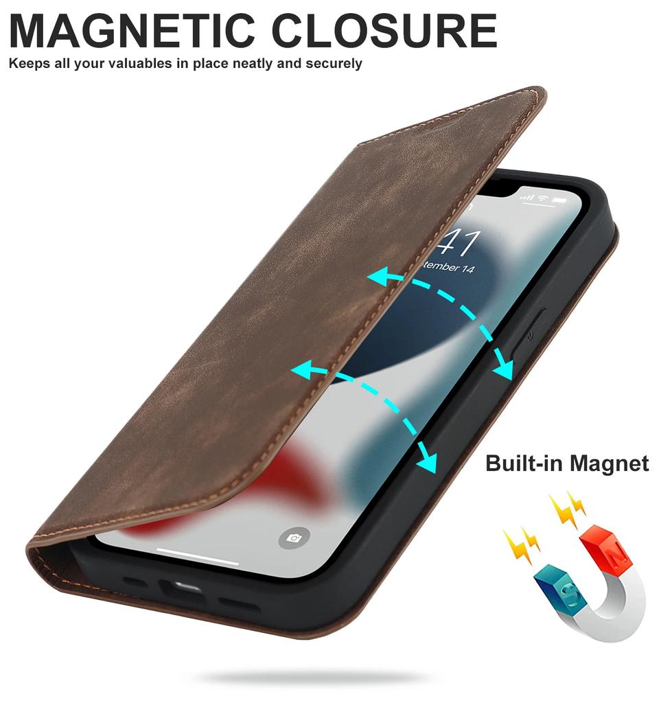 Magnetic Leather Wallet Phone Cover for IPhone 16 Pro Max 14 Plus 13 15 12 for Magsafe Wireless Charging Stand Card Solt Case