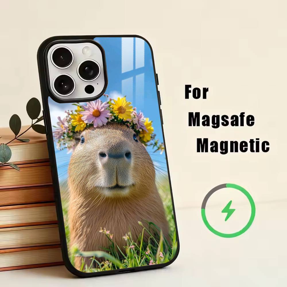 Süßes Capybara Handyhülle Für iPhone17,16,15,14,13,12,11 Plus,Pro Magnetisch mit Magsafe Kabellosem Laden
