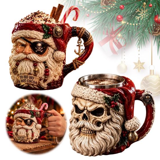 Decorative Cauldron Mug for Fans 3D Dark Christmas Santa Mug, Ugly Design Ceramic Coffee Cup with Gothic Horror Style Travel Handle, Novelty