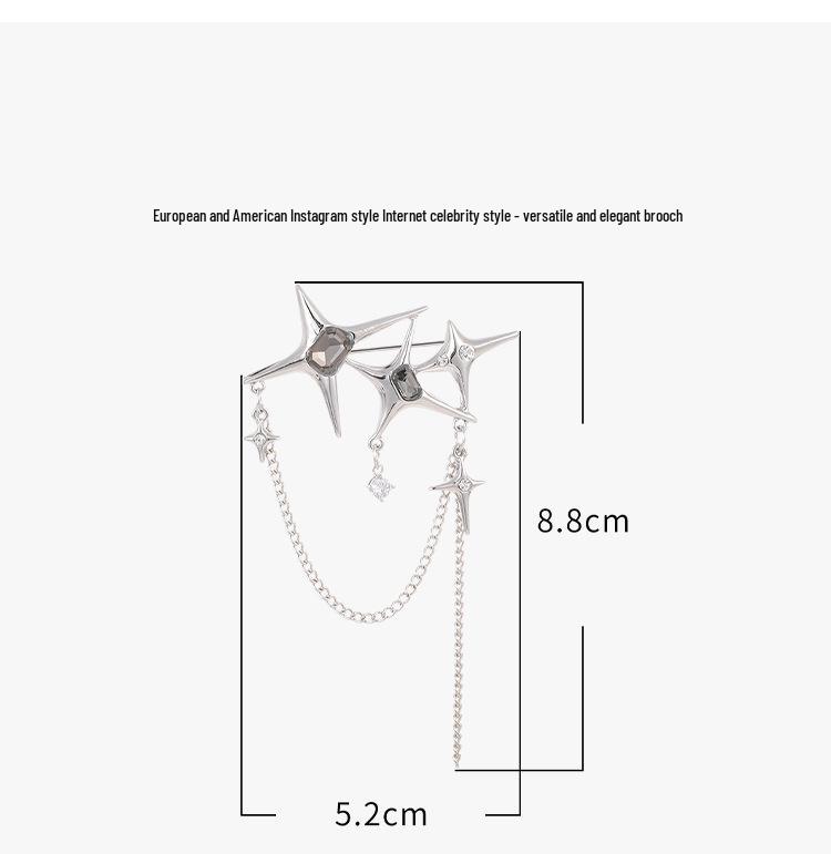 Korean Metallic Star Chain Brooch with Tassel - Niche Fashion Accessory