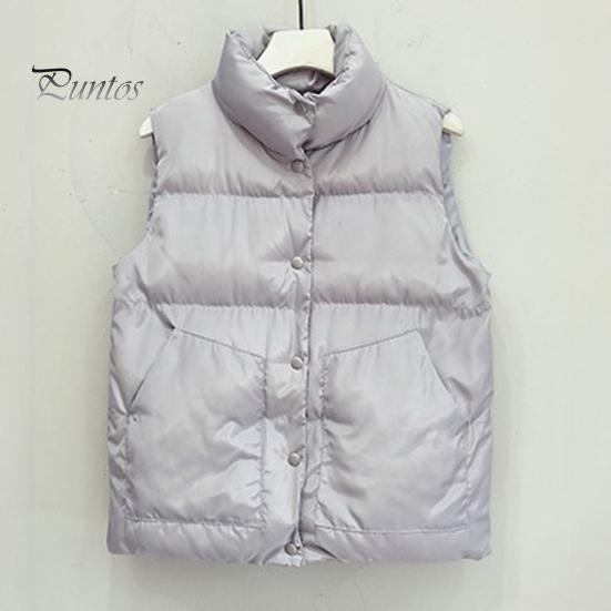 Winter Cotton Vest Women Single-breasted Stand Collar Padded Thicken Solid Color Waistcoat Keep Warm Neck Protection Sleeveless for Outdoor
