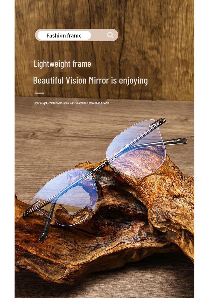 Frameless Sandalwood Glasses: Pure Titanium Butterfly Frames with Myopia-Ready Flat Lenses