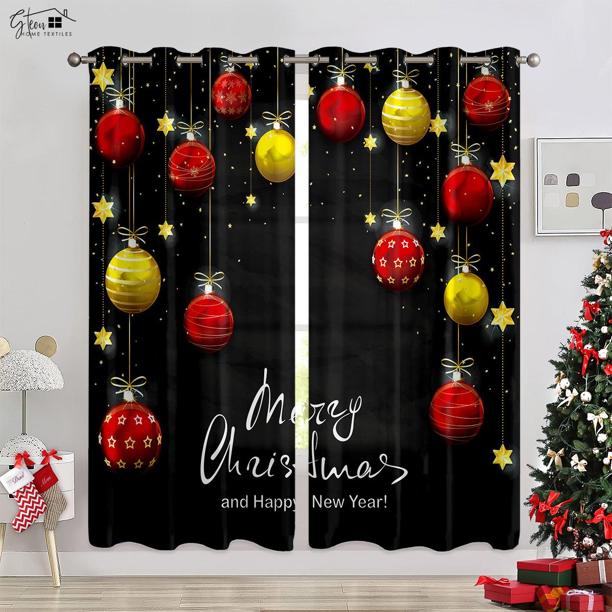 

Christmas Ball Car Wood Cartoon Print Curtains Bedroom Living Room Restaurant New Year Holiday Party Decorative Curtains 2PCS W50xH130(CM)x2PCS&Rod pocket