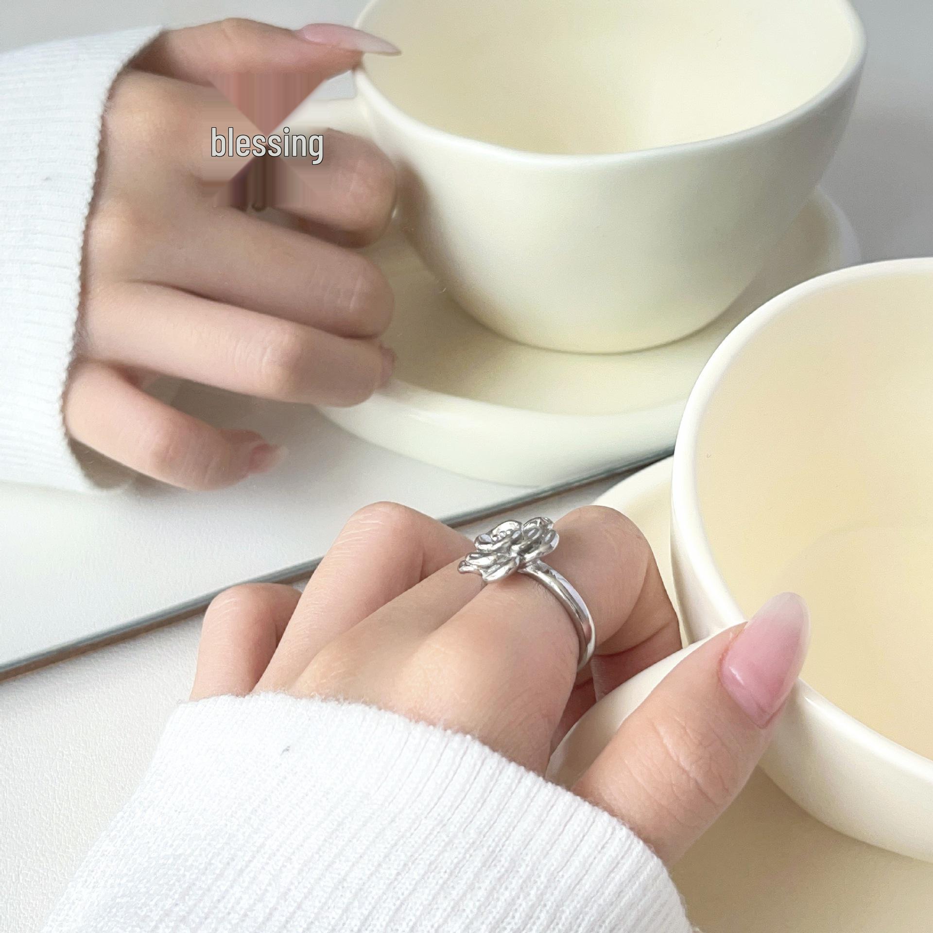 Korean Camellia Petal Ring: Multi-layered Floral Fairy Design, Light Luxury High-End Style. Adjustable Opening