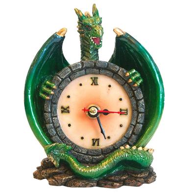 [A3756] - Figurka budík 'Mystický drak' zelená - 14x11 cm