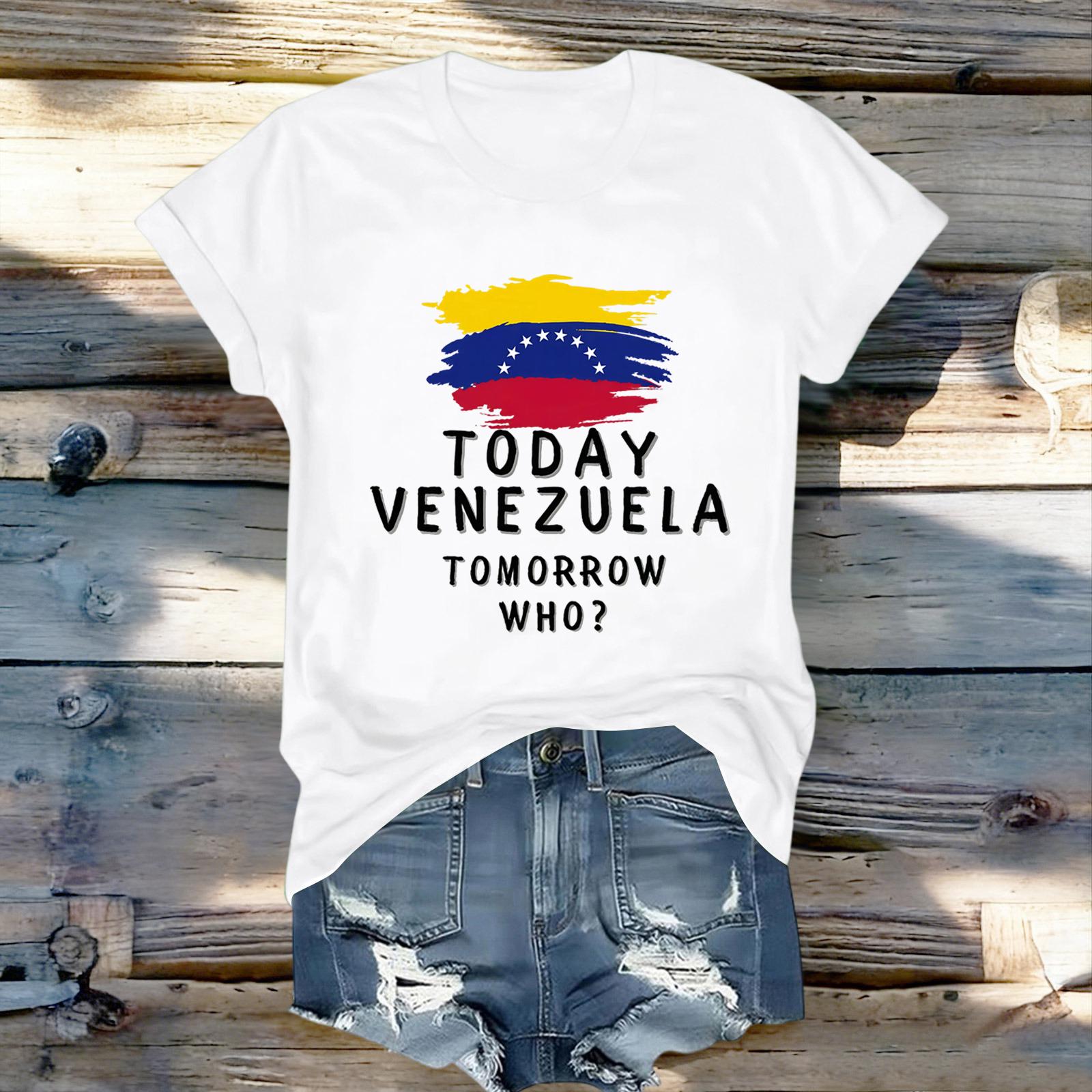 

Women s Fashionable Round Neck Casual Retro Print Short Sleeved T-shirt Top XL білий