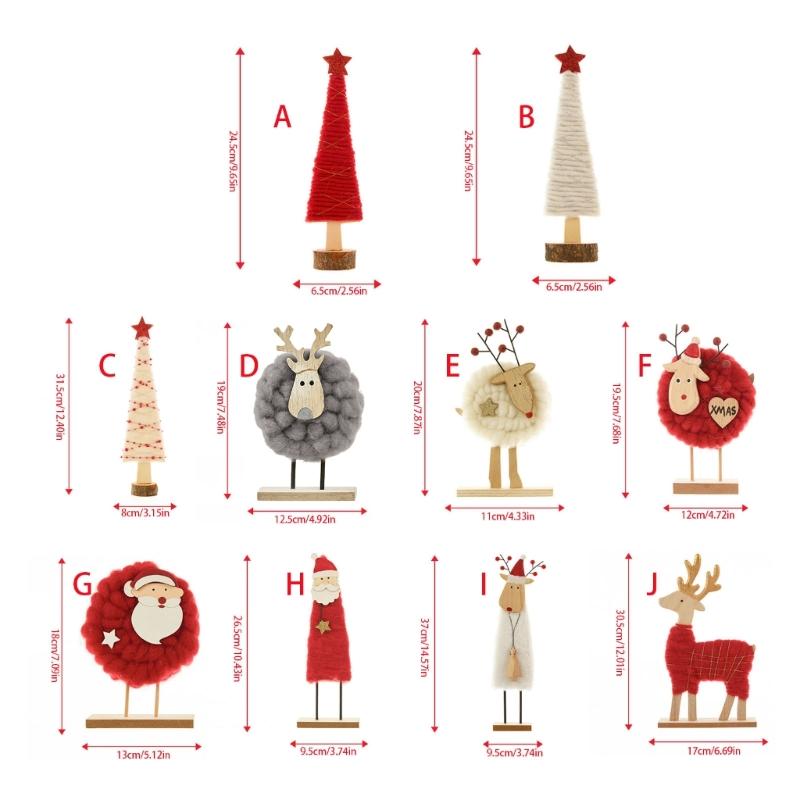 Soft Felt Cloth Santa Clause Reindeer Ornament with Wood Base Plush Wool Felt Christmas Figure Decoration For Tabletop