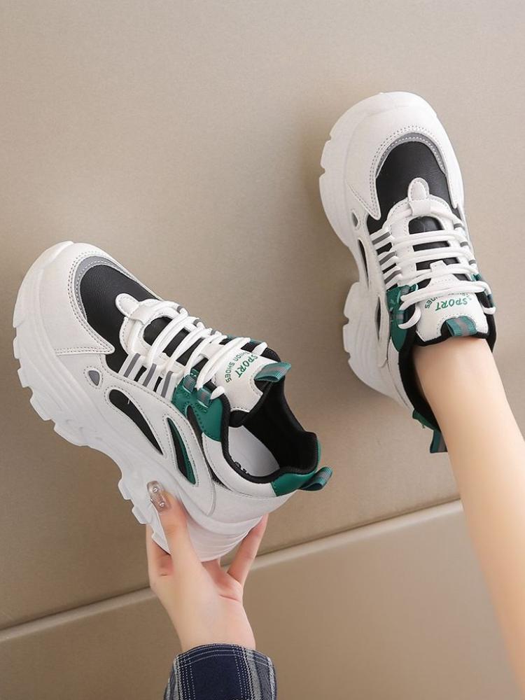 Autumn New Women's Clunky Chunky Sneakers Korean Sole Height Increasing Versatile Casual Breathable Thick Shoes for Women
