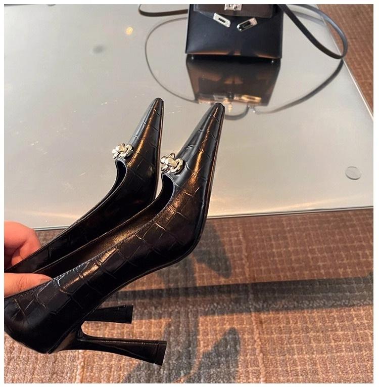 

Туфли на высоком каблуке, новые, квадратный носок, открытый верх, металлическая пряжка, одинарные туфли, тонкий каблук, черный, стиль королевской сестры, сексуальные 40