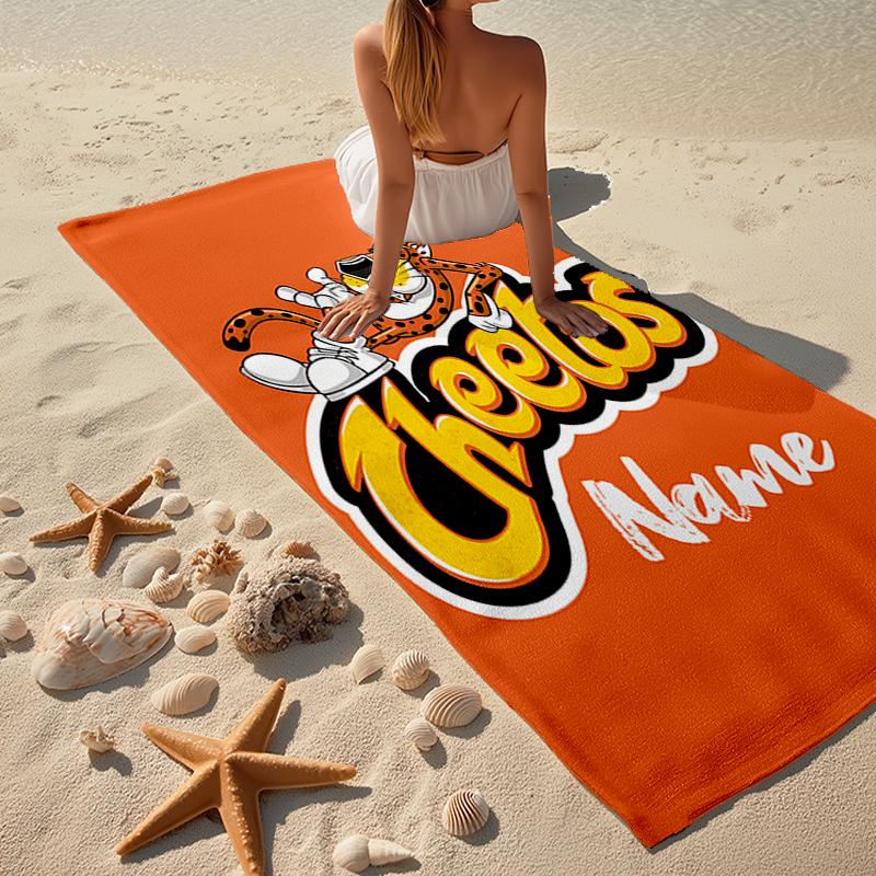 Custom Name Ultra-Soft Beach Towel with Cheetos Theme,Ideal for Pool - Camping, Diving - Perfect Travel Essential, Vibrant Beach Towel.