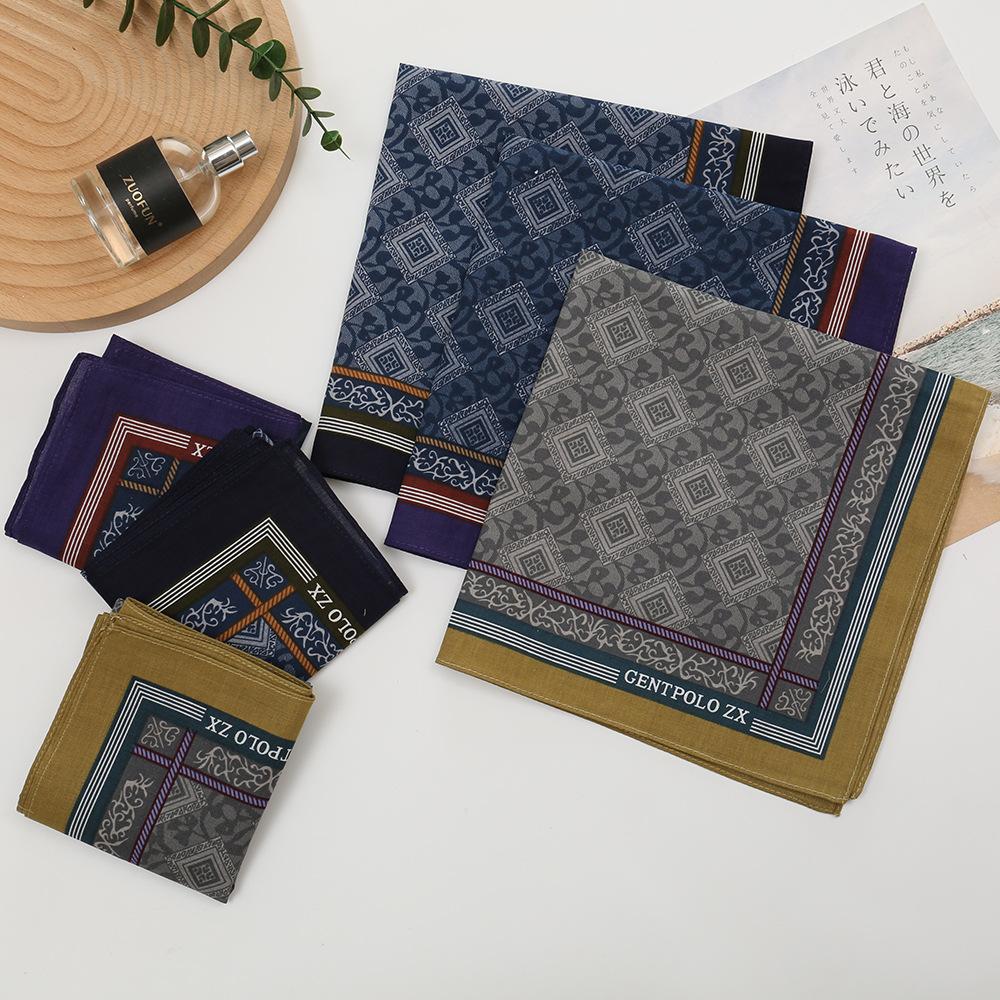 3/6Pcs Pure Cotton Men'S Printed Handkerchief High-End Business Old-Fashioned Nostalgic Thin Absorbent Sweat Towel 43Cm