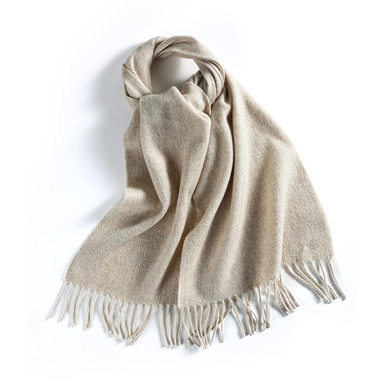 Winter Solid Color Wool Scarf for Women New Versatile Tassel Fashion Warm Neck Scarf Comfortable Real Wool Scarf
