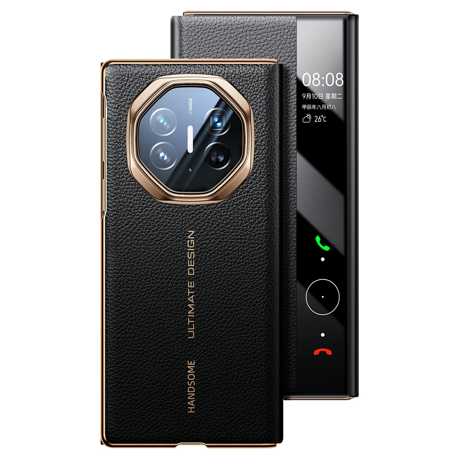 

Для Huawei Mate XT Ultimate Case View Window Подлинная коровья кожа Смартфон Чехол Black