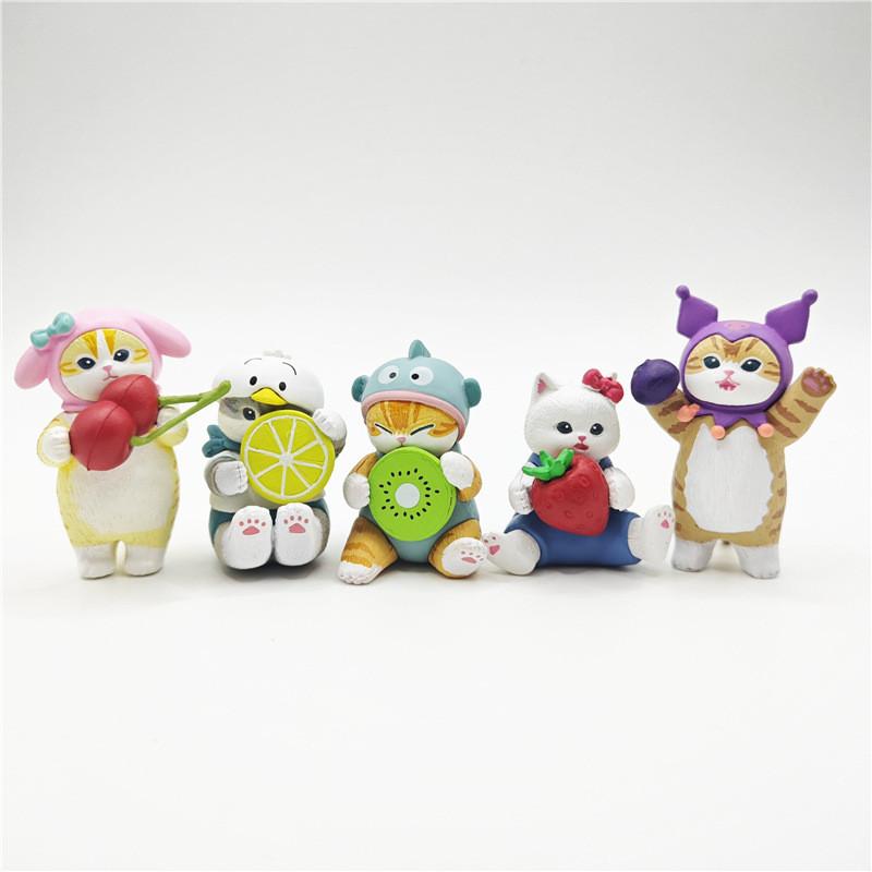 Adorable Sanrio Fruit Cat Blind Box Collectible Figurine Pvc Toy Model Display Bagged 5 Designs