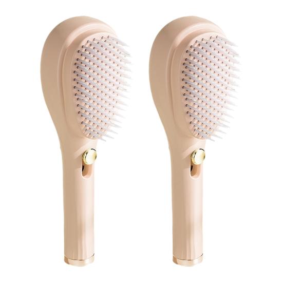 2Pcs Retractable Self Cleaning Hair Brush, Hair Detangler Brush with Ergonomic Handle, Anti Static Scalp Massage Brush for Men Women