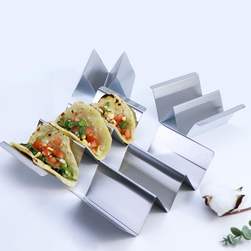 Taco Holder   Pizza Holder W-shaped 430 Stainless Steel Taco Holder Kitchen Restaurant Tortilla Stand [3 Grids No Handle]