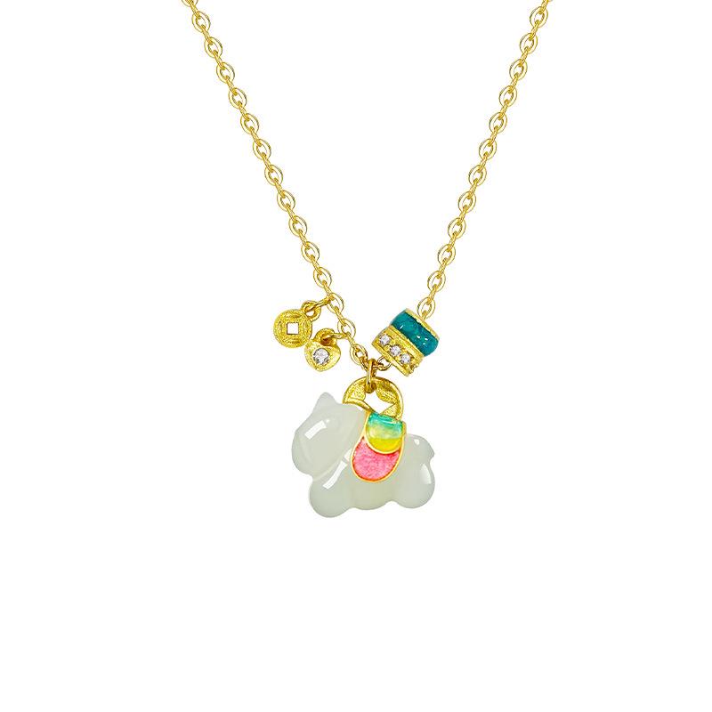 

Ожерелье из нефрита Хэтянь с серебряной цепочкой s925 в форме сердца - Женский нишевый дизайн