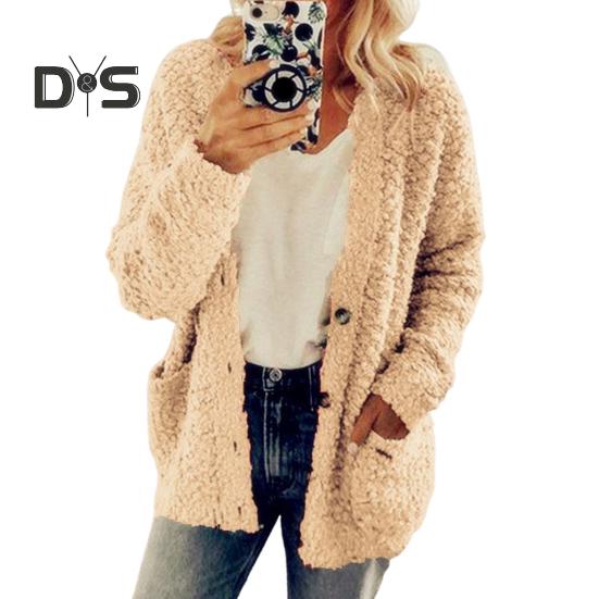 

Женское плюшевое пальто с длинными рукавами, однобортная куртка с карманами, однотонное утолщенное теплое плюшевое пальто для повседневной носки на осень-зиму 2XL хаки