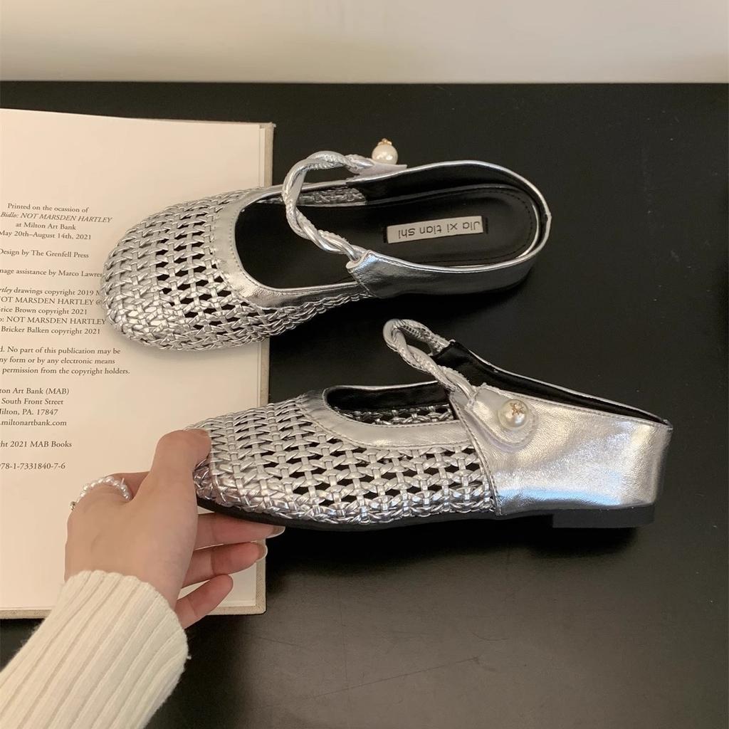 Inner height increase woven hollow bag head half slippers women's outer wear 2025 summer new breathable skirt platform sandals