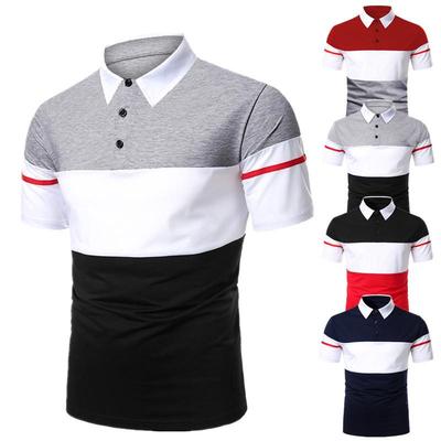 2026 Spring Men's Colorblock Polo Shirt - Casual Urban Short Sleeve Polyester Tee
