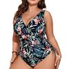 Plus Size Full Coverage Swimsuit With Print Tummy Control Wire-Free Padded Bodysuit Women