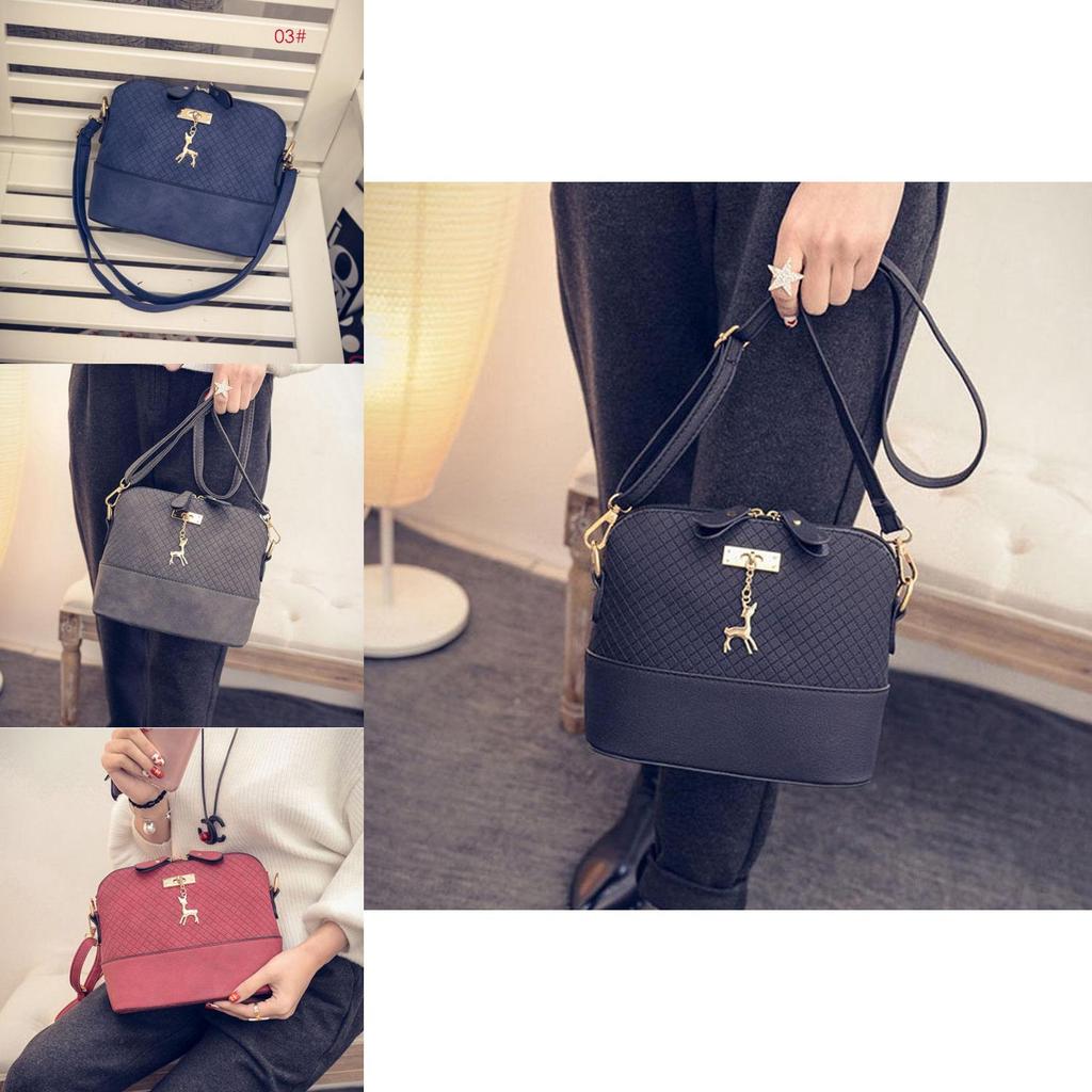 High-quality Pu Leather Square Grid Deer Pendant Shoulder Bag Messenger Tote For Women