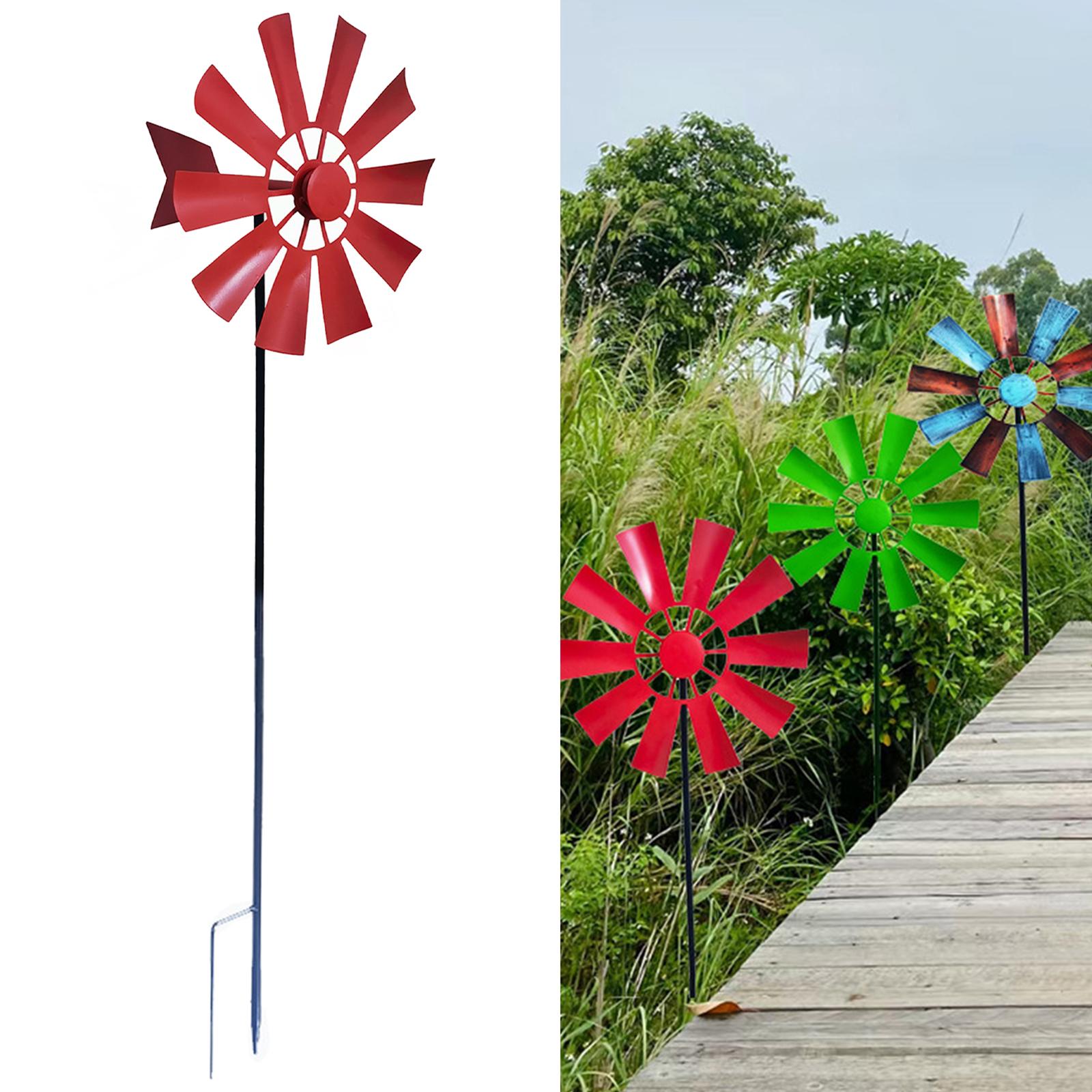 Wind Spinner with Metal Garden Stake Pinwheel Decorative Lawn Ornament Wind Mill for Lawn Garden Backyard Outdoor Decor красный