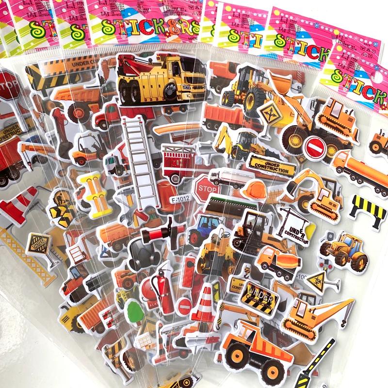 10 Sheets 3D Stickers for Kids Puffy Children Engineering Vehicle Stickers Toy for Boy Girl Teacher Reward Scrapbooking Stickers