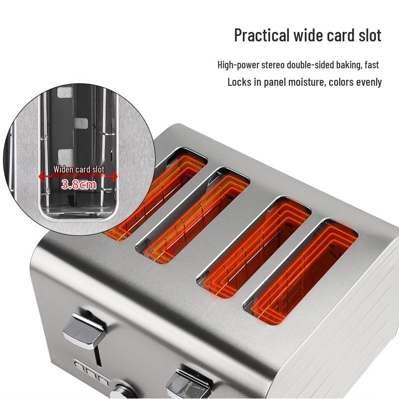 High-Power Stainless Steel Automatic Toaster with Wide Slot