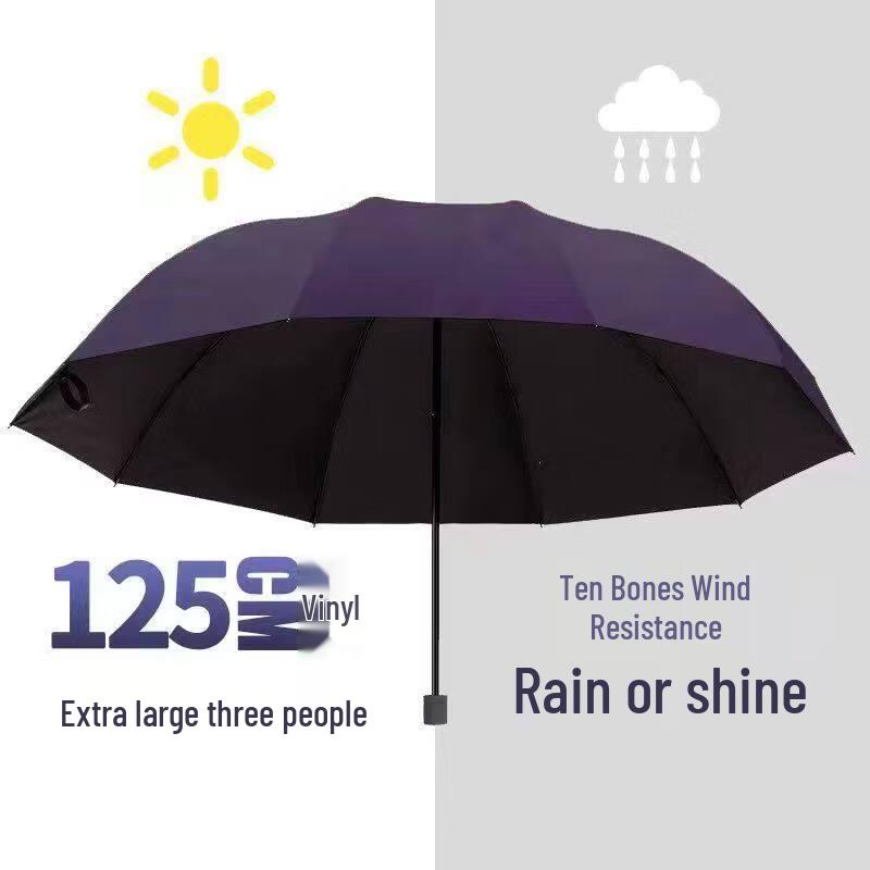 Large 10-Rib Manual Black-Coated Umbrella