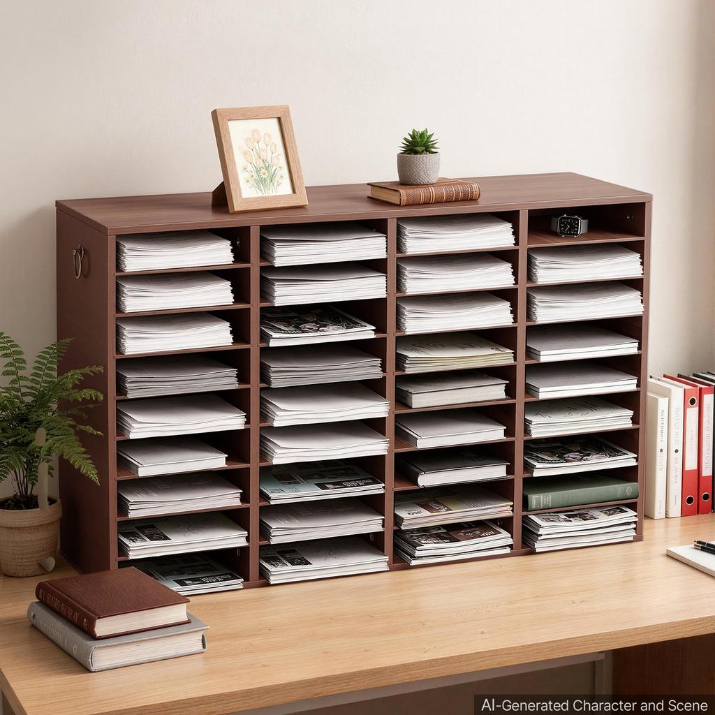 VEVOR Wood Literature Organizer 36 Compartments Office Mailboxes Brown, Countertop Literature Sorter for Files Documents Papers