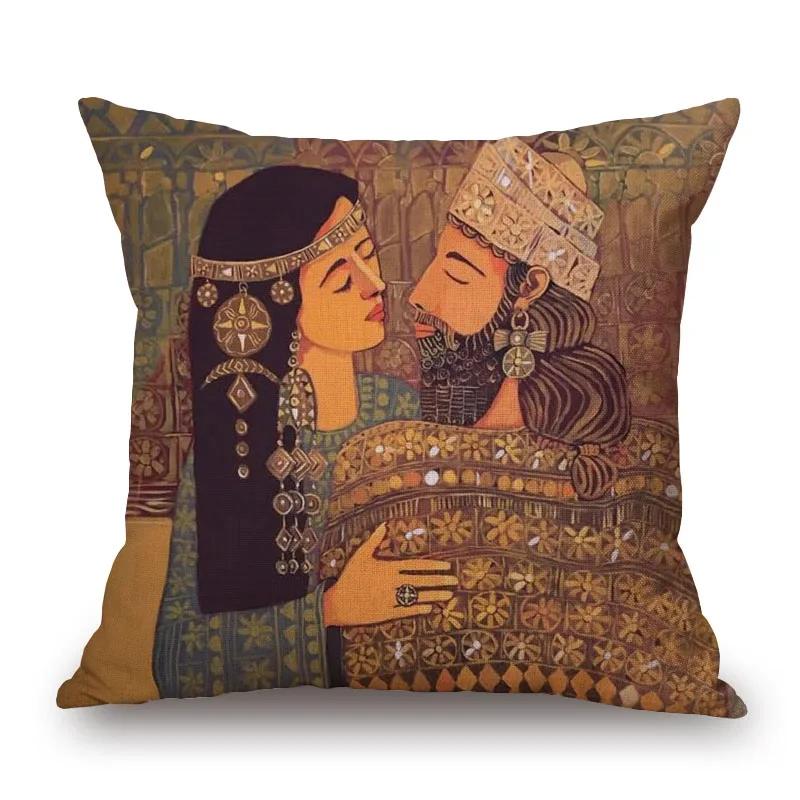 Assyrische Schönheit Kissenbezüge Golden Palace Girl Love Portrait Dekorative Kissen für Sofa 45X45cm Kissenbezug